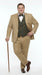 Men’s Khaki 3 Piece Suit with Patterned Vest, Great Gatsby Inspired Formal Suit for Weddings, Mardi Gra in Tan Camel Color