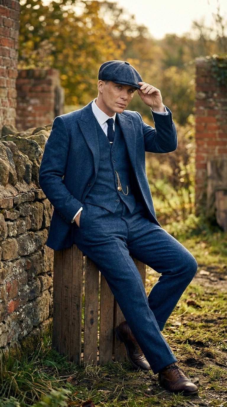 Men’s Blue 3 Piece Suit, Thomas Shelby Inspired Vintage Formal Suit Herringbone Tweed 1920s fabric Modern Fit