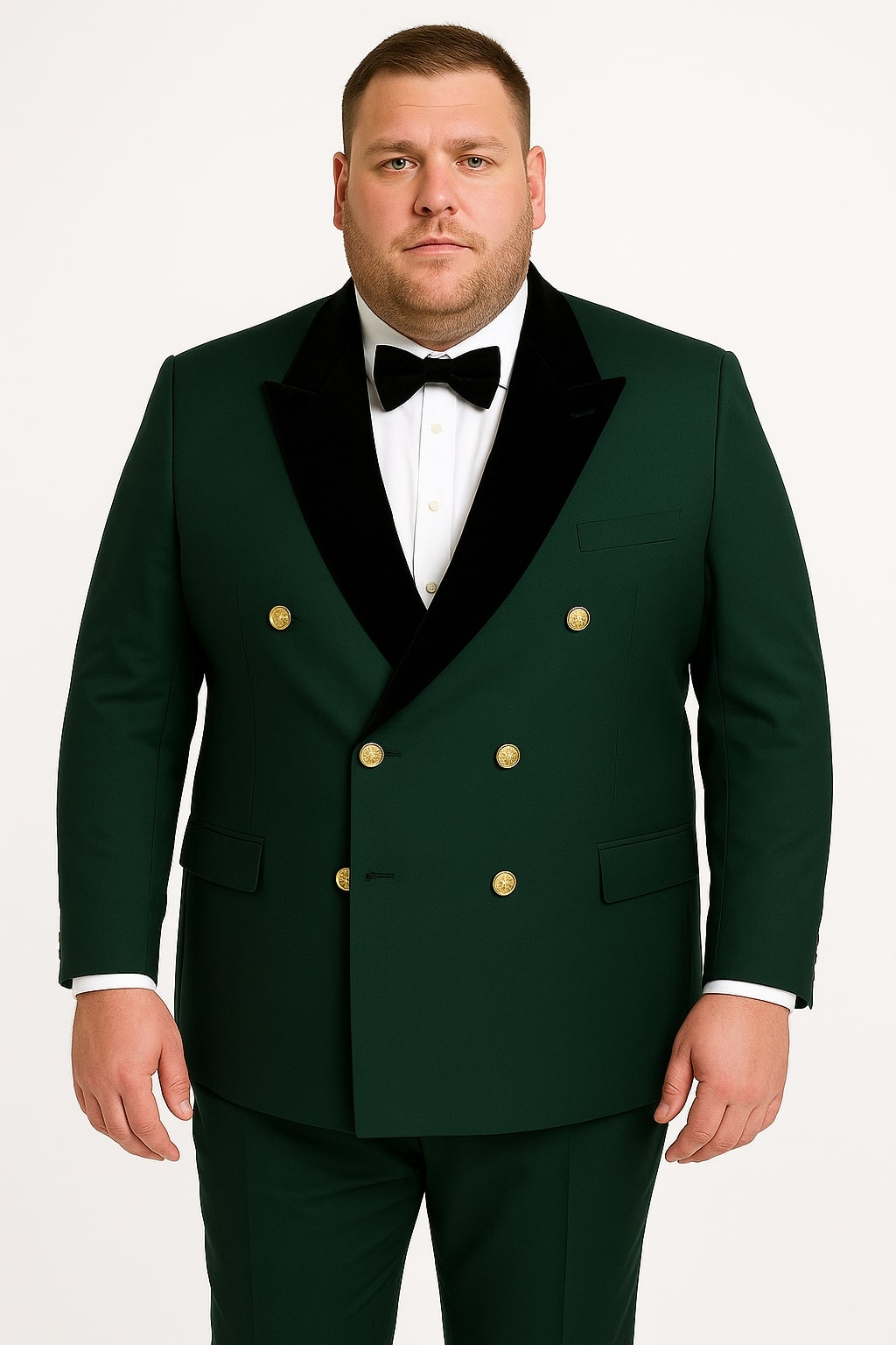 Men's Green Double-Breasted Wedding Tuxedo with Black Velvet Lapel and Gold Buttons - Image 5