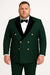 Men's Green Double-Breasted Wedding Tuxedo with Black Velvet Lapel and Gold Buttons