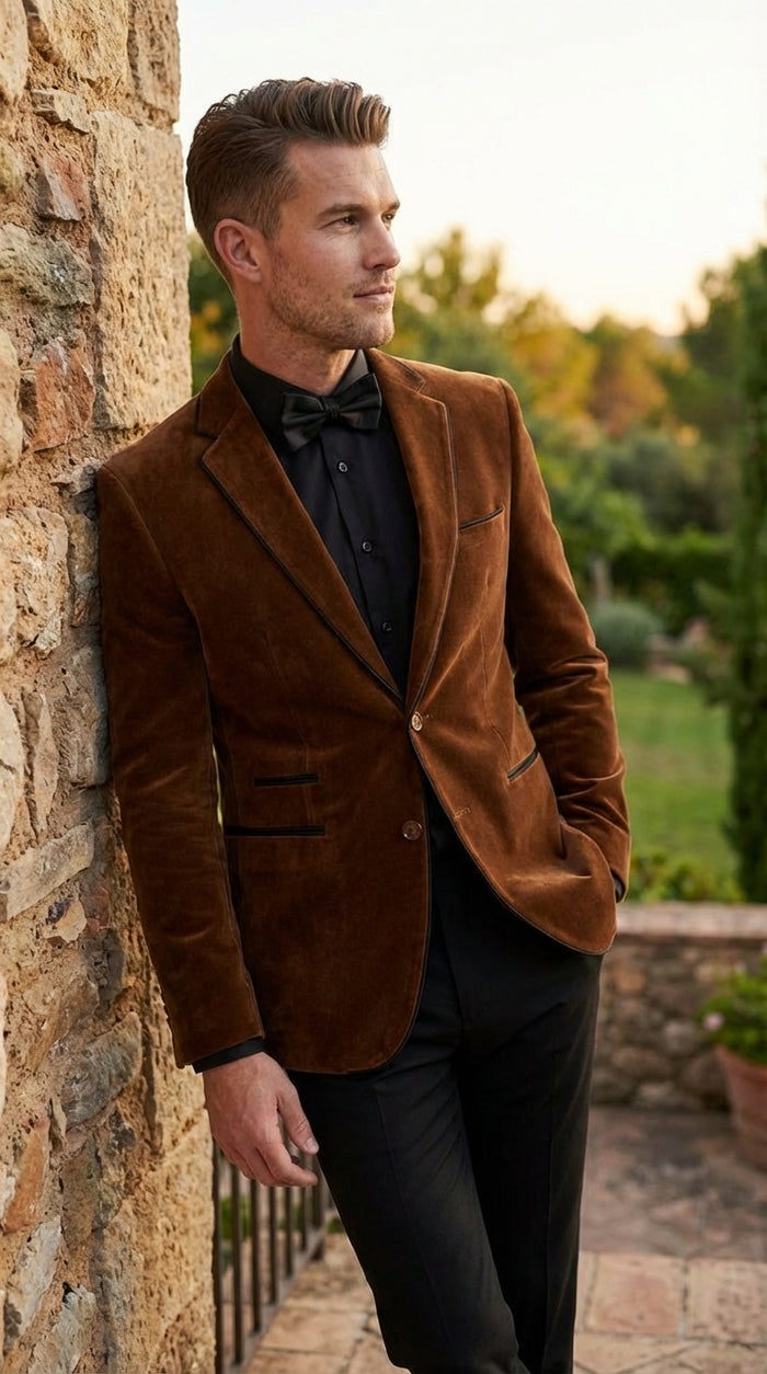 Brown Tuxedo Velvet Blazer for Men | Classic Formal Party and Evening Wear Dinner Jacket - Image 6