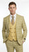 Vitali Men’s Sage Beige Tan Plaid 3 Piece Suit, Check Pattern Formal Dress Suit for Weddings, Prom, Business Events, Modern Fit Light Yellow Color