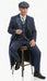 Men’s Navy Blue Herringbone Tweed  1920s 3 Piece Suit with Overcoat – Vintage Peaky Blinder Style Formal Suit Set with Blazer, Waistcoat + Overcoat + Hat