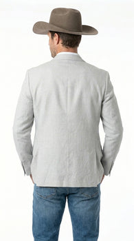 Men’s Very Light Grey - Linen Western Cowboy Blazer, Formal Sport Coat for Weddings, Parties, Country Events, and Casual Dress Wear in Ice Ash Color