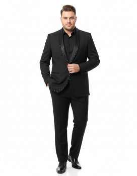 Mens Classic Black Designer Tuxedo Suit with Beaded Lapel – Elegant Formal and Party Wear Jacket and Pants - Image 4