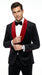 Men’s Black Paisley 2 Piece Suit with Red Shawl Lapel, Formal Wedding Prom Party Suit Set