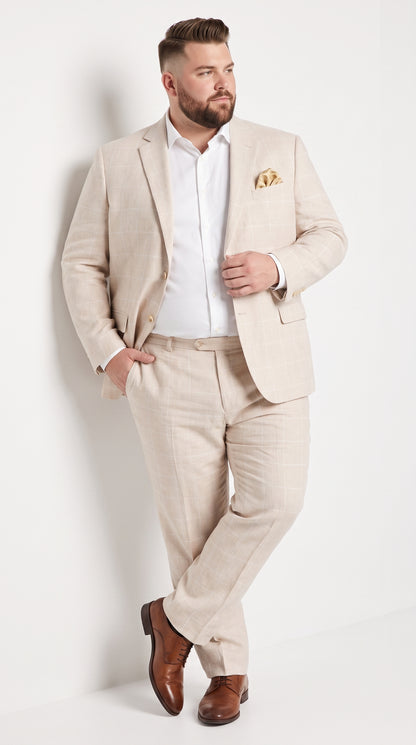 Men’s Big and Tall Beige Linen Suit – Summer Wedding and Formal 2-Piece Suit
