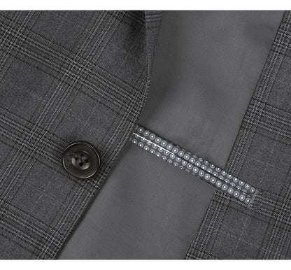 Designer Suit 278-1 Men's 3-Piece Classic Fit Single Breasted Windowpane Suit
