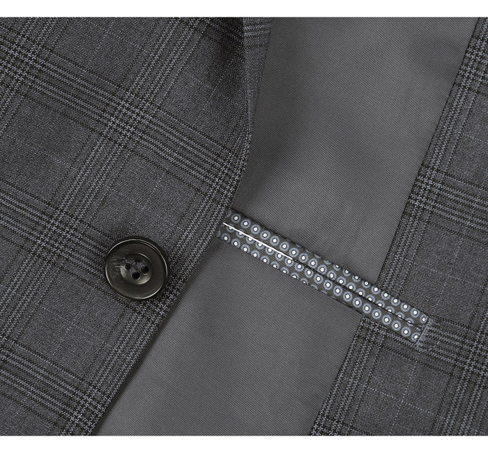 Designer Suit 278-1 Men's 3-Piece Classic Fit Single Breasted Windowpane Suit