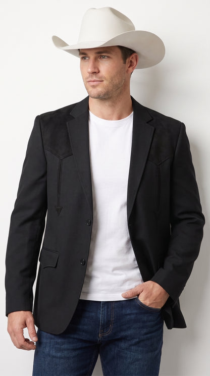 Men’s Black Western Blazer – Cowboy Sport Coat with Western Yoke Design
