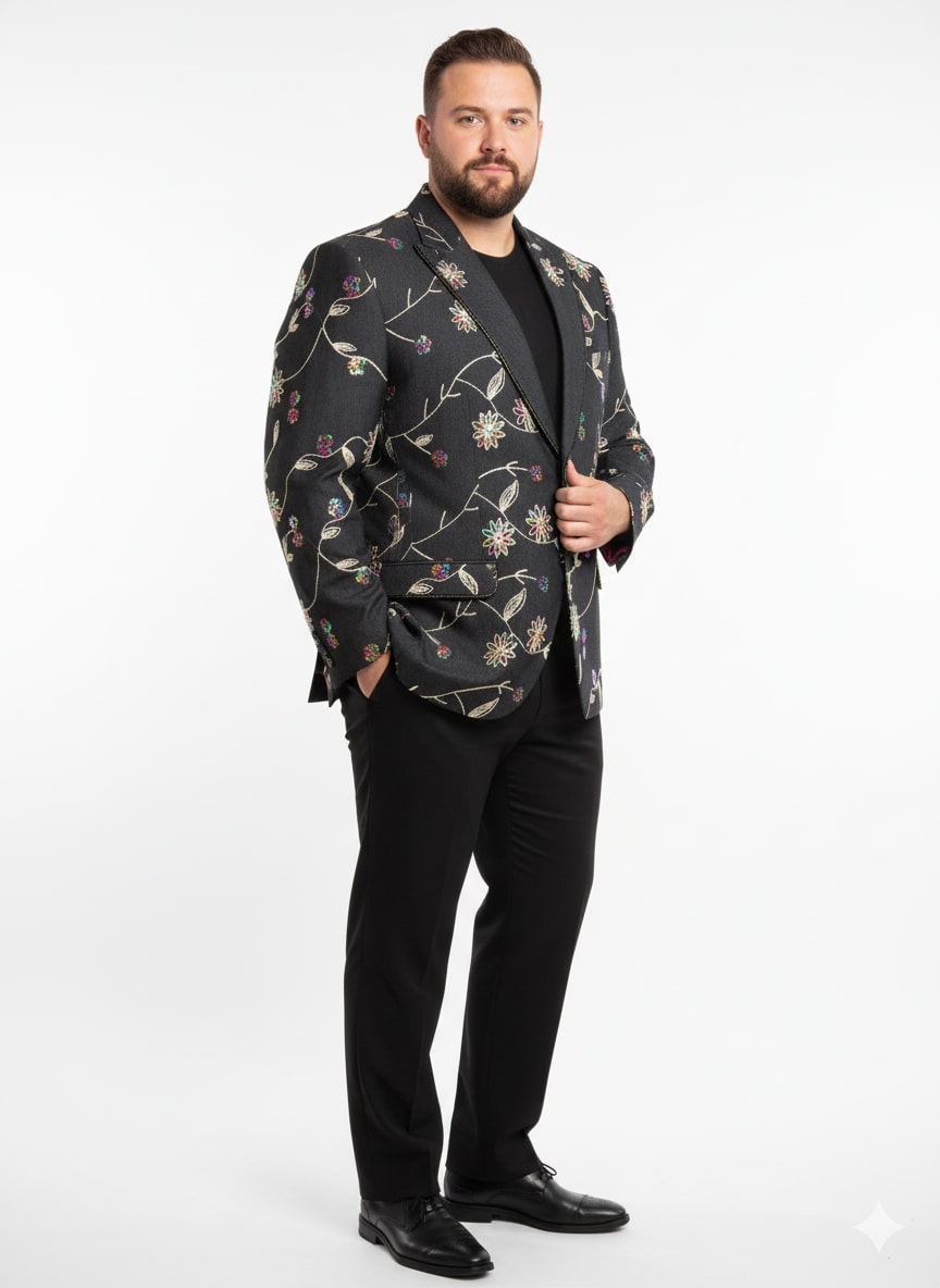 Luxury Black Floral Embroidered Blazer for Men – Designer Party and Wedding Wear Jacket - Image 6