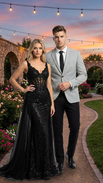 Men’s Light Grey Slim Fit Blazer Sport Coat with Black Pants | Premium Formal and Smart Casual Outfit