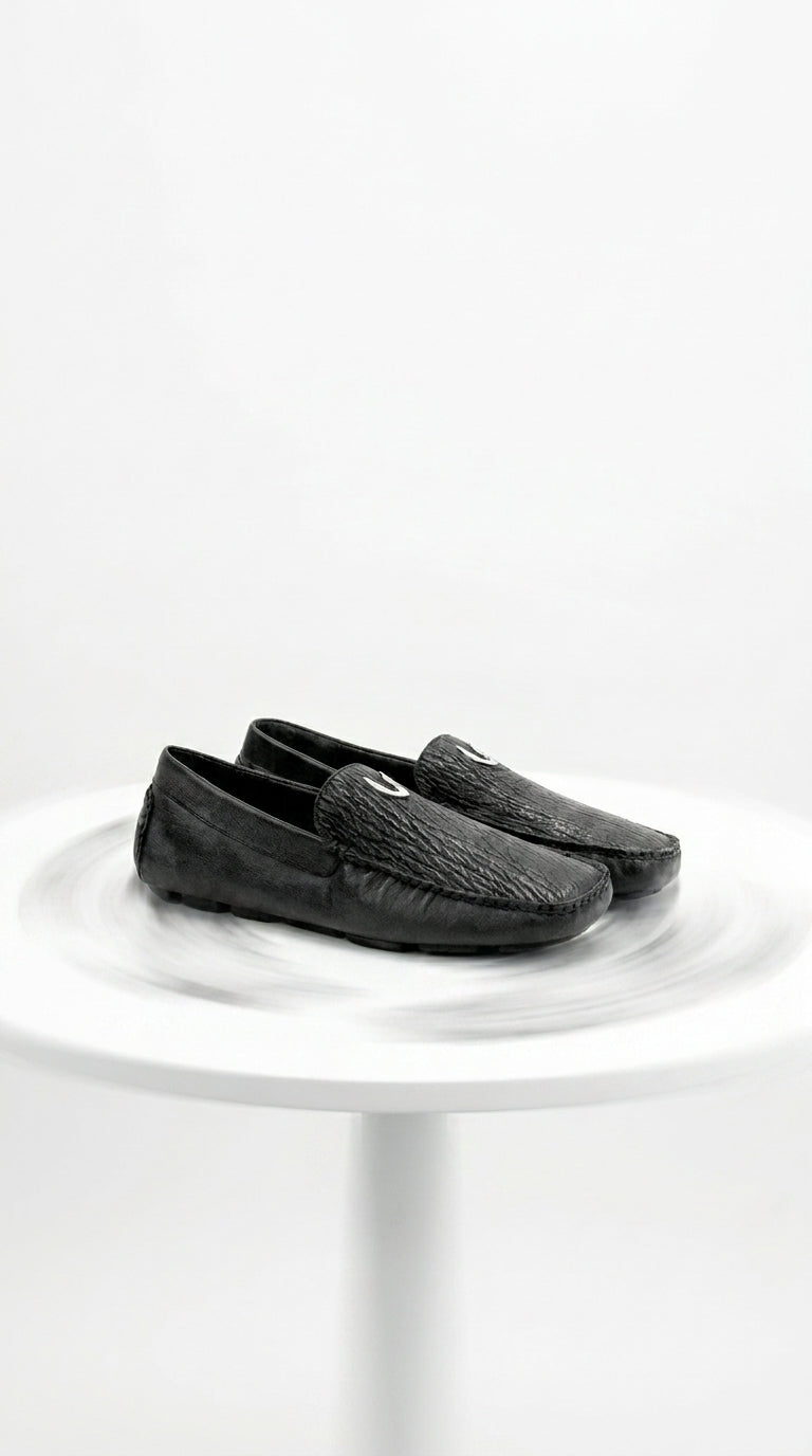 Men'S Black Vestigium Genuine Sharkskin Stylish Dress Loafer Full Leather Lining