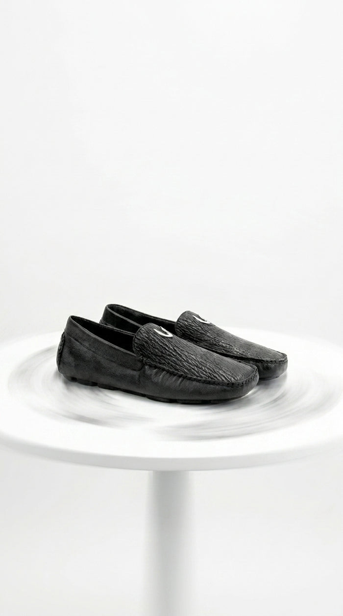 Men'S Black Vestigium Genuine Sharkskin Stylish Dress Loafer Full Leather Lining
