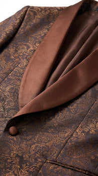 Men’s Light Brown Paisley Tuxedo Jacket, Wedding Prom Dinner Blazer with Satin Shawl Lapel