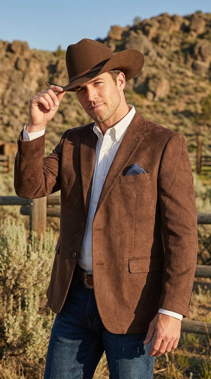 Men’s Brown Suede Western Blazer – Cowboy Style Sport Coat Jacket