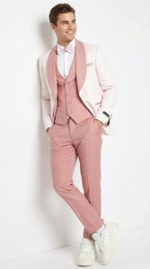 Men’s Cream and Rose Pink Prom Suit – Cream Tuxedo Jacket with Rose Pink Pants and Shawl Lapel Formal Suit for Prom and Wedding