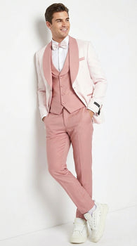 Men’s Cream and Rose Pink Prom Suit – Cream Tuxedo Jacket with Rose Pink Pants and Shawl Lapel Formal Suit for Prom and Wedding