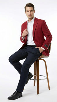 Men’s Burgundy Wine Maroon Dress Casual Blazer with Notch Lapel, Designer Fashion Sportscoat