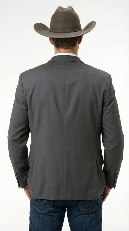 Mens Charcoal Grey Three Buttons Western Blazer – Classic Fit Cowboy Style Three Button Formal Dress Jacket