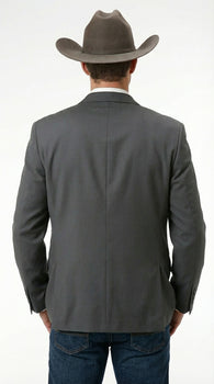 Mens Charcoal Grey Three Buttons Western Blazer – Classic Fit Cowboy Style Three Button Formal Dress Jacket