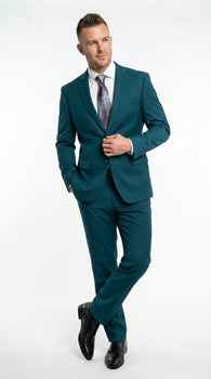 Discounted Sale Clearance Men's Two Buttons Dark Teal 2-piece suit Flat Front Pants