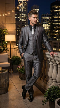 Mens Charcoal Gray Suit With Sheen -  | Shiny Texture Fabric Three Piece Wedding and Party Business - Image 7