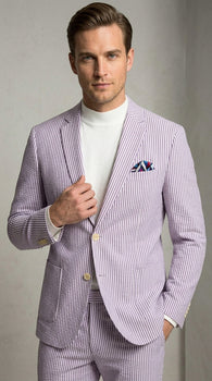 Men’s Lavender Seersucker 2 Piece Suit, Lightweight Summer Blazer and Pants Set for Weddings, Parties, Prom, and summer fabric