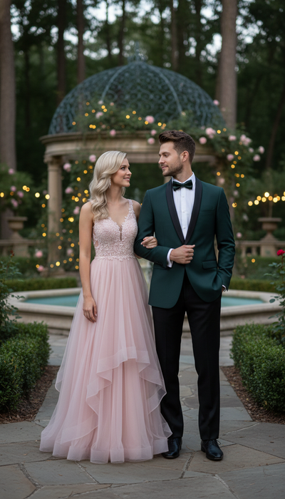 Men’s Green Tuxedo Suit – Slim Fit Jacket with Black Satin Shawl Lapel and Black Pants in Hunter Green