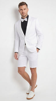 Men’s White Tuxedo Suit with Shorts – Modern Formal Blazer and Short Pants Set for Wedding, Prom Summer Fabric