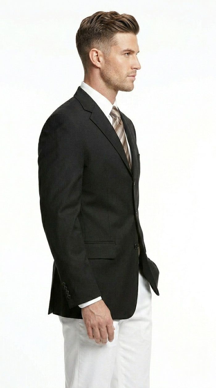 Men’s Black Three Button Blazer – Classic Formal Suit Jacket for Business, Office, Sport Coat