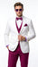 White and Burgundy Tuxedo Wedding Suit for Men – White Dinner Jacket with Burgundy Vest, Pants and Bow Tie