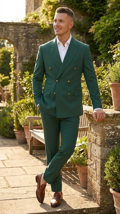 Vitali Brand Men’s Emerald Green Double Breasted Suit – Side Vented Modern Fit