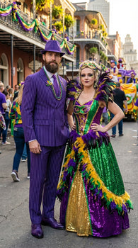 Men’s Purple Pinstripe Mardi Gras Suit | Classic Double Breasted Formal Carnival Suit