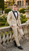 Men’s Champagne Beige Shiny Tuxedo 3 Piece Suit with Black Shawl Lapel | Formal Wedding Prom Suit Set in Sand Light Tan Color