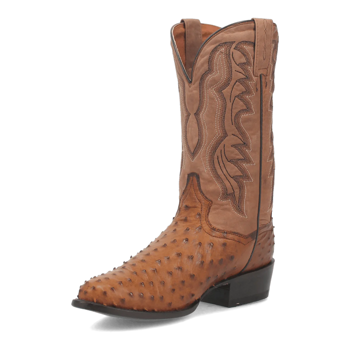 Dan Post Men's Tempe Full Quill Ostrich Round Toe Boots - Saddlebrown - Image 6