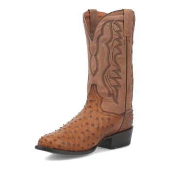 Dan Post Men's Tempe Full Quill Ostrich Round Toe Boots - Saddlebrown - Image 6