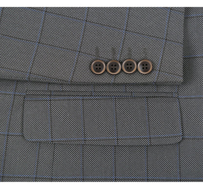 292-2 Men's Two Piece Classic Fit Windowpane Check Dress Suit - Image 7