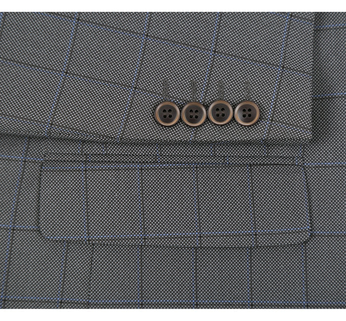292-2 Men's Two Piece Classic Fit Windowpane Check Dress Suit - Image 7