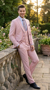 Men’s Blush Pink and Gold Three-Piece Suit – Tailored Fit Formal Wedding, Vested Suit By Rossiman