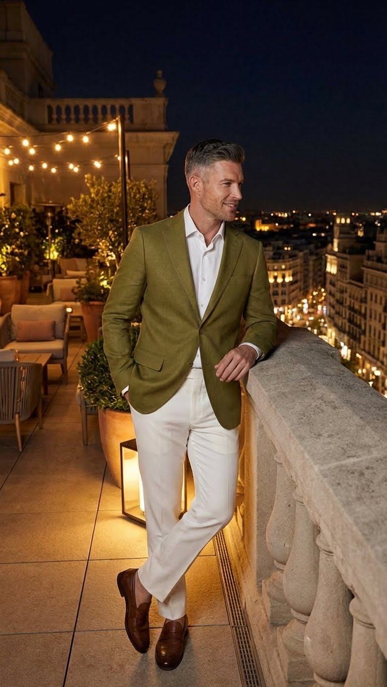 Men’s Olive Green Blazer Sport Coat –Fabric Summer in pistachio sage green