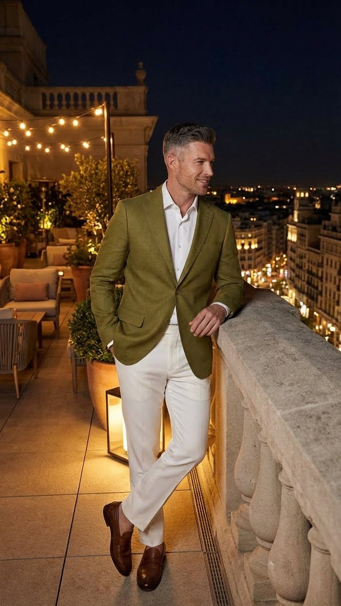Men’s Olive Green Blazer Sport Coat –Fabric Summer in pistachio sage green