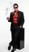 Tony Montana’s Black Blazer with Red Sateen Shirt – Men’s Black Formal Blazer and Red Satin Style Shirt Outfit for Party, Wedding and Vintage Wear