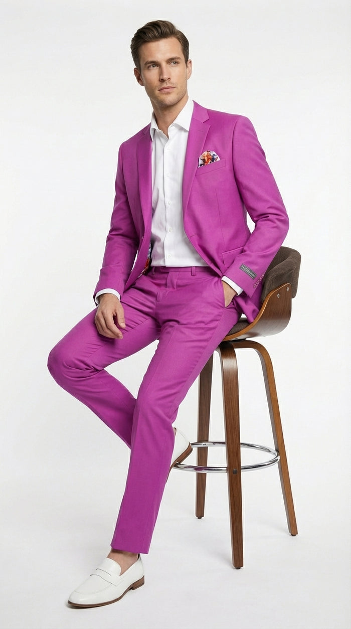 Mens Fuchsia 2 Piece Suit – Bright Pink Formal Suit for Men Stylish Wedding Party Prom Suit Magento Color Modern Fit