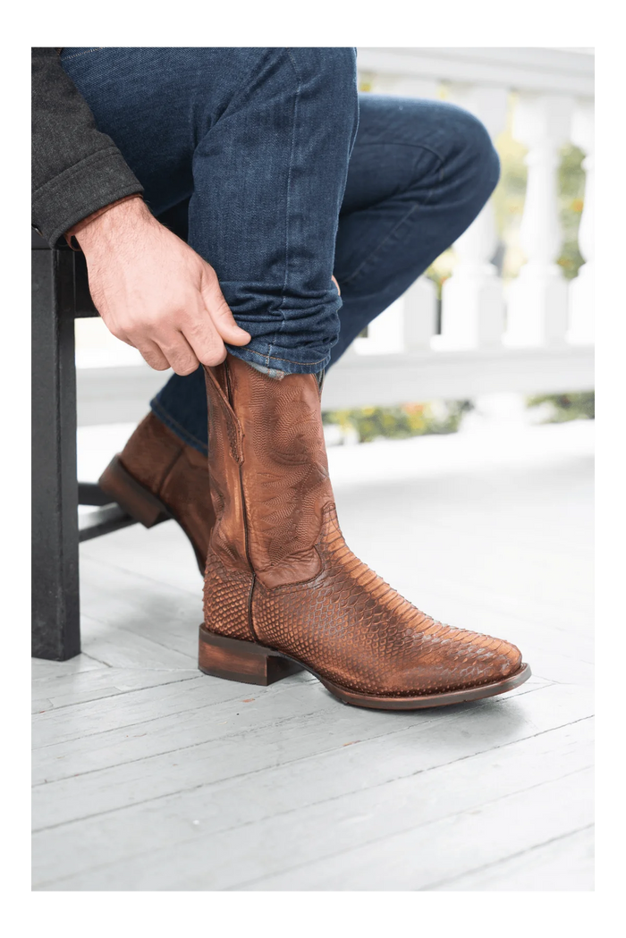 Dan Post Men's KA Python Print Leather Square Toe Boots - Brown - Image 7