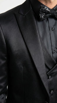 Men’s All Shiny Black Satin Suit – Black Satin Tuxedo Suit for Prom, Wedding, Formal Party and Evening Events Double breasted Vest