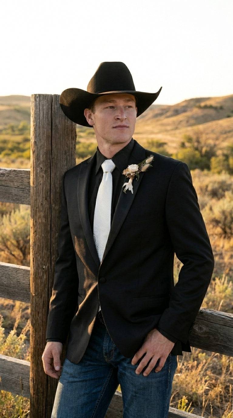 Men’s Black Tuxedo Western Blazer – Cowboy Style Formal Sport Coat Jacket for Dinner Jacket