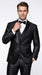Men’s Black Two Tone Vested Wool Suit with 2 Button Jacket and Black Lapel, Italian Tuxedo Style