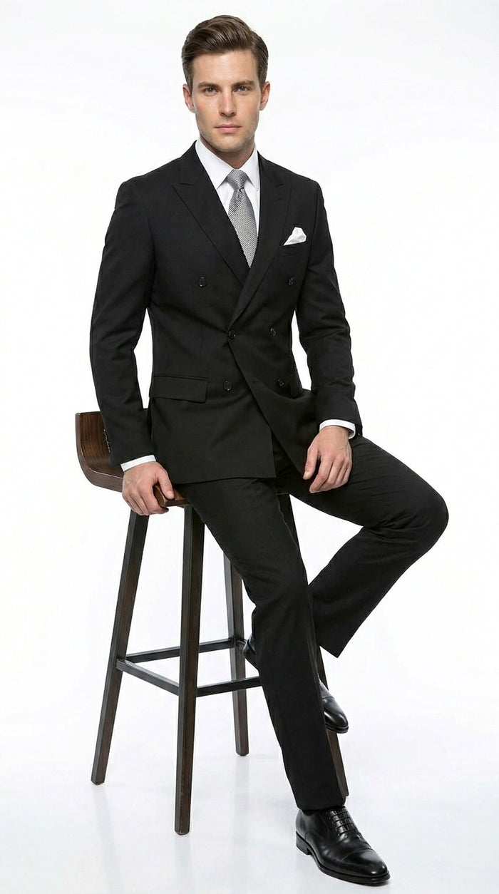 Statement Confidence Men'S Black Double Breasted Wool Italian Design Suit
