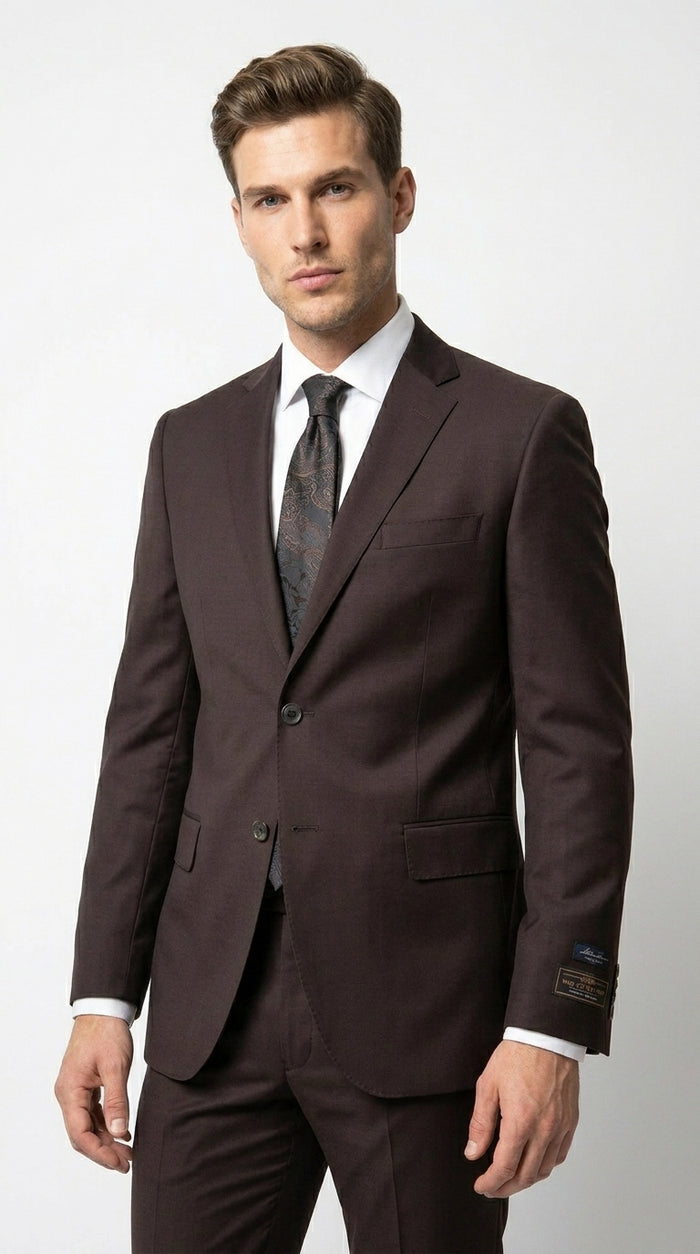Men’s Tiglio Italian Brown Suit with Two Button Blazer and Matching Pants, Formal Business Wedding Suit